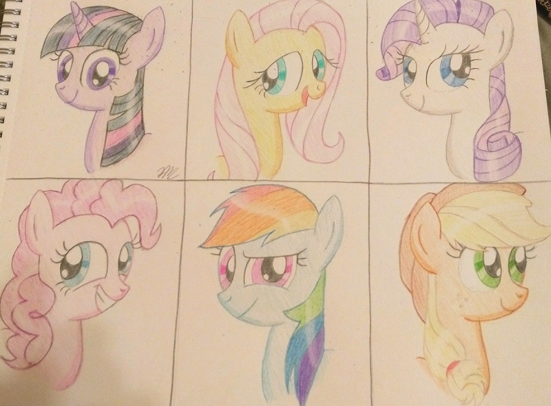 Size: 3484x2564 | Tagged: applejack, artist:prinrue, derpibooru import, fluttershy, freehand, mane six, pinkie pie, rainbow dash, rarity, safe, sketchbook, traditional art, twilight sparkle