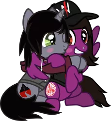 Size: 1167x1273 | Tagged: safe, alternate version, artist:lightningbolt, derpibooru import, ponified, ponified:kellin quinn, pegasus, pony, unicorn, .svg available, blush sticker, blushing, cap, clothes, disguised siren, gay, hair over one eye, happy, hat, hoodie, horn, hug, jewelry, kiss on the cheek, kissing, looking at each other, male, necklace, nose piercing, one eye closed, pierce the veil, piercing, shipping, shirt, simple background, sitting, sleeping with sirens, slit eyes, smiling, spread wings, stallion, svg, t-shirt, transparent background, vector, vic fuentes, winghug, wings, wink