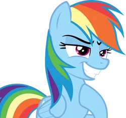 Size: 4000x3733 | Tagged: safe, artist:sebisscout1997, derpibooru import, rainbow dash, pegasus, pony, campfire tales, absurd resolution, evil grin, female, grin, inkscape, mare, rainbow dash is best facemaker, simple background, smiling, smirk, solo, transparent background, vector