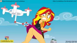 Size: 4533x2562 | Tagged: suggestive, artist:conikiblasu-fan, derpibooru import, edit, sunset shimmer, equestria girls, equestria girls series, forgotten friendship, ass, assisted exposure, beach, bottomless, bunset shimmer, clothes, commando, drone, embarrassed, embarrassed nude exposure, female, humiliation, implied lesbian, implied scitwishimmer, implied shipping, implied sunsetsparkle, no panties, nude edit, nudity, partial nudity, partial nudity edit, selfie drone, sexy, skirt, skirt lift, solo, solo female, stupid sexy sunset shimmer