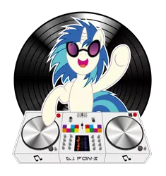 Size: 2480x2642 | Tagged: safe, artist:up-world, derpibooru import, vinyl scratch, pony, unicorn, bipedal, cutie mark, female, glasses, hooves, horn, mare, mixing console, open mouth, raised hoof, simple background, solo, sunglasses, transparent background, turntable, vector