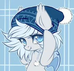 Size: 500x477 | Tagged: safe, artist:cabbage-arts, derpibooru import, oc, oc:silver puff, oc:snow puff, unofficial characters only, bat pony, cute, hat, icon, looking at you, solo