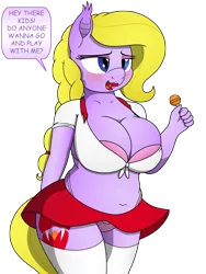 Size: 3000x4000 | Tagged: suggestive, artist:an-tonio, artist:pananovich, derpibooru import, oc, oc:flourish glade, unofficial characters only, anthro, bat pony, bat pony oc, belly, belly button, big breasts, bimbo, blonde, blonde hair, blushing, bra, breasts, candy, chubby, cleavage, clothes, collaboration, digital art, fangs, female, food, huge breasts, lipstick, lolita fashion, lollipop, mare, midriff, pink underwear, plump, schoolgirl, school uniform, simple background, skirt, skirt lift, socks, solo, solo female, thigh highs, this will end in jail time, transparent background, underwear, upskirt