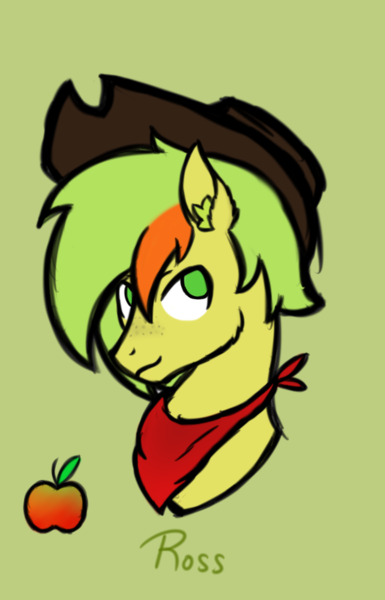 Size: 2066x3223 | Tagged: safe, artist:dyonys, derpibooru import, oc, oc:charles ross, unofficial characters only, earth pony, pony, bust, clothes, cowboy hat, cutie mark, ear fluff, fluffy, freckles, hat, male, scarf, simple background, sketch, smiling, solo, stallion