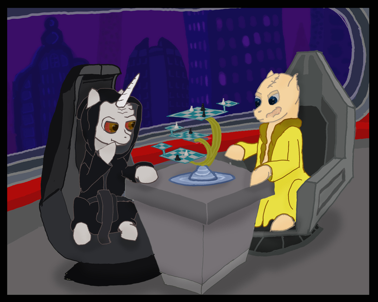 Size: 3000x2400 | Tagged: safe, artist:thetomness, derpibooru import, earth pony, pony, unicorn, chess, clothes, dark side, darth plagueis, darth sidious, disney, duo, emperor palpatine, equestria amino, george lucas, knights of ren, memory, prophecy, return of the jedi, revenge of the sith, robe, scar, sith, sitting, spoilers for another series, star wars, star wars: the last jedi, star wars: the rise of skywalker, supreme leader snoke