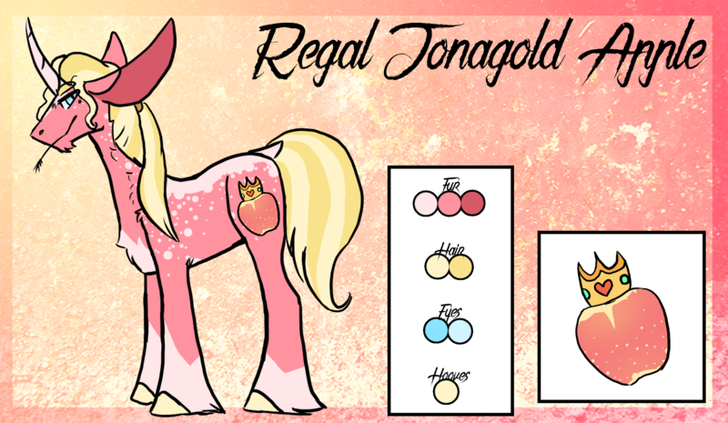 Size: 2232x1296 | Tagged: safe, artist:thebigearredbat, derpibooru import, oc, oc:regal jonagold apple, unofficial characters only, unicorn, big ears, curved horn, magical gay spawn, male, offspring, parent:big macintosh, parent:prince blueblood, parents:bluemac, reference sheet, solo, stallion, straw in mouth, unshorn fetlocks