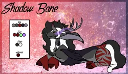 Size: 2232x1296 | Tagged: antlers, artist:thebigearredbat, cloven hooves, color palette, curved horn, derpibooru import, draconequus, draconequus oc, interspecies offspring, long ears, magical gay spawn, male, oc, oc:shadow bane, offspring, parent:discord, parent:king sombra, parents:sombracord, safe, solo, sombra eyes, unofficial characters only, unshorn fetlocks