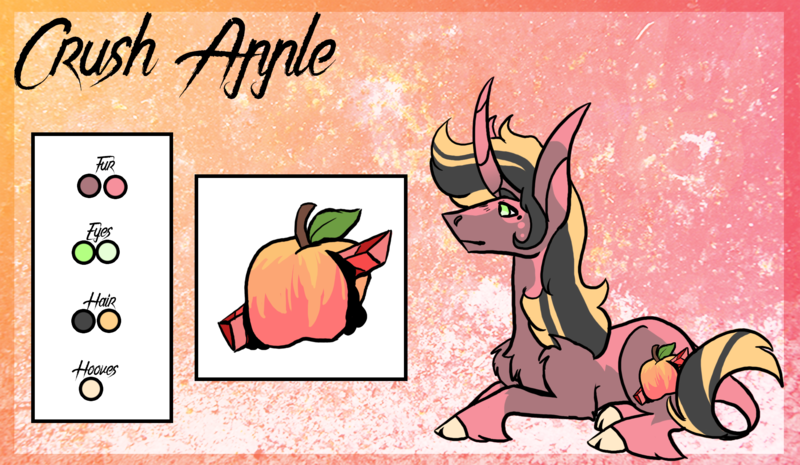 Size: 2232x1296 | Tagged: safe, artist:thebigearredbat, derpibooru import, oc, oc:crush apple, unofficial characters only, classical unicorn, unicorn, big ears, chest fluff, cloven hooves, curved horn, leonine tail, magical gay spawn, male, offspring, parent:big macintosh, parent:king sombra, parents:sombratosh, reference sheet, solo, stallion, unshorn fetlocks