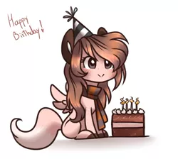 Size: 890x797 | Tagged: safe, artist:s1nb0y, derpibooru import, oc, oc:stella, unofficial characters only, pegasus, pony, cake, chibi, cute, female, food, hat, mare, party hat, simple background, solo, white background