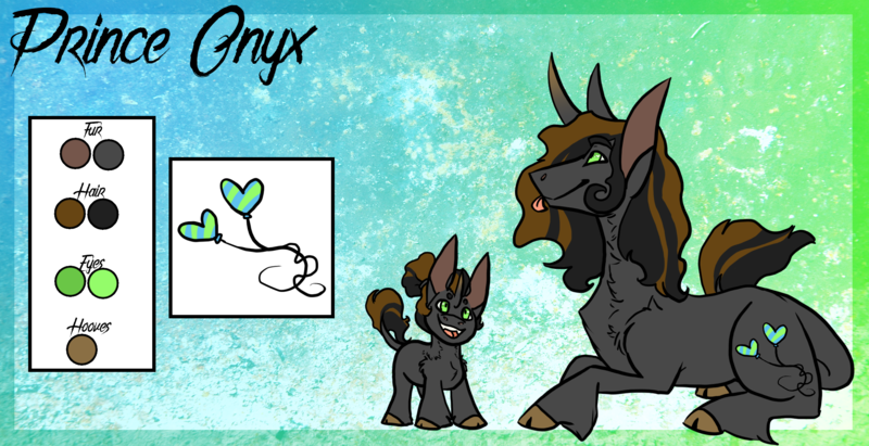 Size: 2522x1296 | Tagged: safe, artist:thebigearredbat, derpibooru import, oc, oc:prince onyx, unofficial characters only, classical unicorn, unicorn, big ears, cloven hooves, colt, leonine tail, magical gay spawn, male, offspring, parent:cheese sandwich, parent:king sombra, parents:cheesombra, reference sheet, solo, stallion, tongue out, unshorn fetlocks