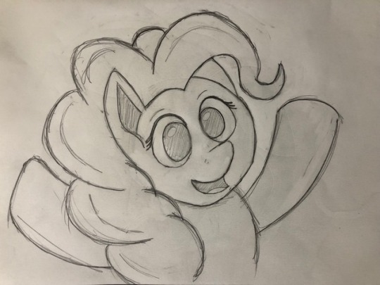 Size: 540x405 | Tagged: safe, artist:nightchaser, derpibooru import, pinkie pie, female, happy, sketch, solo, traditional art