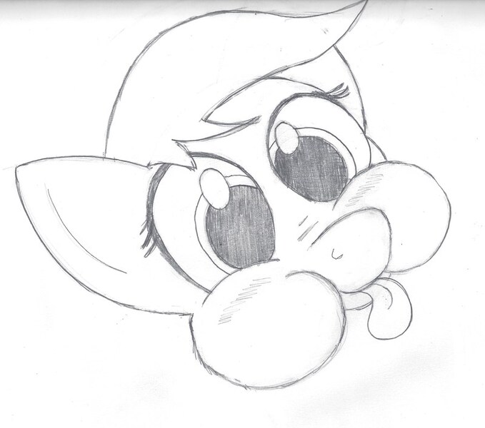 Size: 800x707 | Tagged: safe, artist:nightchaser, derpibooru import, blushing, puffy cheeks, random pony, solo, tongue out, traditional art