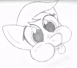 Size: 800x707 | Tagged: safe, artist:nightchaser, derpibooru import, blushing, puffy cheeks, random pony, solo, tongue out, traditional art