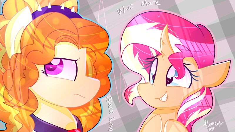 Size: 1920x1080 | Tagged: safe, artist:lynchristina, derpibooru import, adagio dazzle, sunset shimmer, earth pony, pony, unicorn, equestria girls, duo, female, mare, redraw