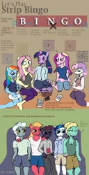 Size: 702x1368 | Tagged: anthro, artist:php42, belly button, big macintosh, bingo, breasts, clothes, derpibooru import, fluttershy, game, oc, oc:book bender, princess cadance, rainbow dash, series, shining armor, silver lining, silver zoom, suggestive, sweetie belle, twilight sparkle, zephyr breeze
