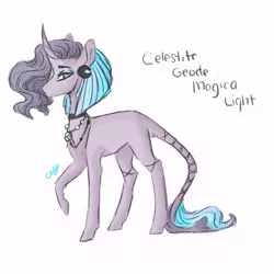 Size: 545x545 | Tagged: safe, artist:last-star-oc, derpibooru import, oc, oc:celestite geode magica, unofficial characters only, classical unicorn, pony, unicorn, leonine tail, magical lesbian spawn, magical threesome spawn, offspring, parent:maud pie, parent:starlight glimmer, parent:trixie, parents:starmauxie, simple background, solo, unshorn fetlocks, white background