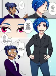 Size: 1100x1485 | Tagged: artist:kare-valgon, comic, comic:gtvs, derpibooru import, great teacher vinyl scratch, human, humanized, light skin, moderate dark skin, safe, twilight sparkle, vinyl scratch