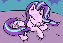 Size: 795x541 | Tagged: safe, artist:boushi33, derpibooru import, starlight glimmer, pony, unicorn, bed, cute, eyes closed, glimmerbetes, lying down, sleeping, solo