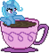 Size: 165x180 | Tagged: safe, artist:8-bitbrony, derpibooru import, trixie, pony, unicorn, cup, cup of pony, food, micro, pixel art, simple background, solo, tea, teacup, that pony sure does love teacups, transparent background