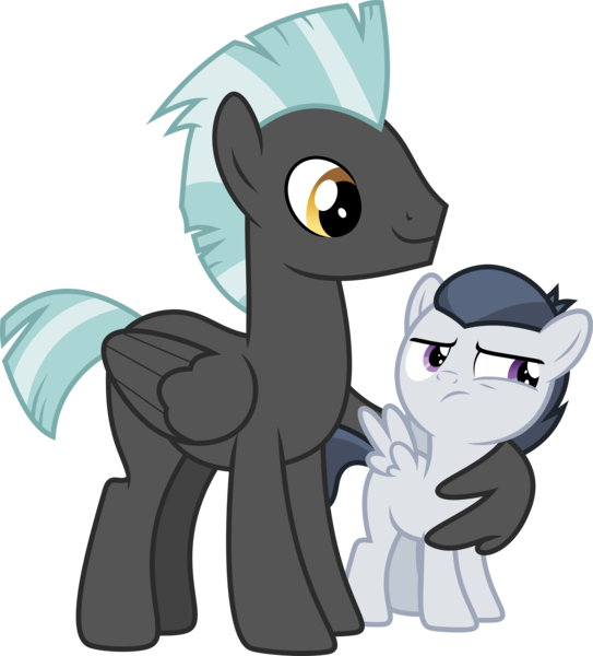 Size: 2716x3000 | Tagged: safe, alternate version, artist:chainchomp2, derpibooru import, rumble, thunderlane, pegasus, pony, marks and recreation, .svg available, alternate versions at source, brothers, colt, high res, hug, male, simple background, stallion, transparent background, vector, wing hands, winghug