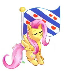 Size: 1371x1471 | Tagged: safe, artist:avui, derpibooru import, fluttershy, pony, flag, friesland, frisia, netherlands, simple background, sitting, solo, transparent background