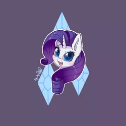 Size: 2300x2300 | Tagged: safe, artist:dsp2003, derpibooru import, part of a set, rarity, pony, unicorn, blushing, bust, cute, cutie mark background, ear fluff, female, looking at you, mare, open mouth, purple background, raribetes, signature, simple background, white outline