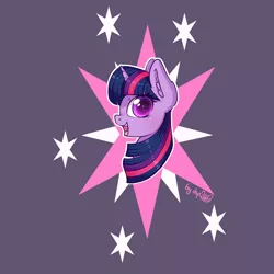 Size: 2300x2300 | Tagged: safe, artist:dsp2003, derpibooru import, part of a set, twilight sparkle, pony, unicorn, blushing, bust, cutie mark background, ear fluff, female, looking at you, mare, open mouth, profile, purple background, signature, simple background, white outline