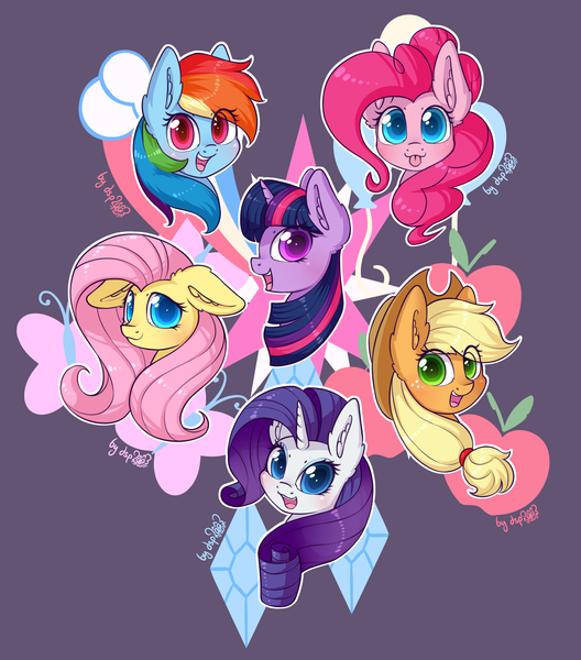 Size: 3064x3484 | Tagged: safe, artist:dsp2003, derpibooru import, part of a set, applejack, fluttershy, pinkie pie, rainbow dash, rarity, twilight sparkle, earth pony, pegasus, pony, unicorn, :p, blushing, bust, cowboy hat, cutie mark, cutie mark background, ear fluff, female, floppy ears, hat, high res, looking at you, mane six, mare, open mouth, purple background, signature, silly, simple background, tongue out, white outline