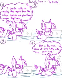 Size: 4779x6013 | Tagged: safe, artist:adorkabletwilightandfriends, derpibooru import, twilight sparkle, twilight sparkle (alicorn), alicorn, cat, pony, comic:adorkable twilight and friends, absurd resolution, adorkable, adorkable friends, adorkable twilight, ass up, comic, computer, cute, dork, humor, kitten, laptop computer, lineart, lying down, procrastination, slice of life, solo, tongue out