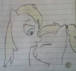 Size: 1440x1330 | Tagged: safe, derpibooru import, oc, oc:aryanne, oc:luftkrieg, unofficial characters only, earth pony, pony, aryan, aryan pony, blonde, cute, duo, female, forehead kiss, lined paper, mare, mother and daughter, nazi, nazipone, traditional art