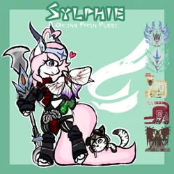 Size: 1000x1000 | Tagged: safe, artist:pastel-pony-princess, derpibooru import, oc, oc:sylphie, cat, blushing, clothes, cute, heart, heart eyes, insect glaive, monster hunter, simple background, solo, weapon, wingding eyes