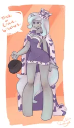 Size: 1203x2081 | Tagged: anthro, artist:dahliabee, clothes, costume, derpibooru import, halloween, holiday, nightmare night, princess platinum, safe, solo, trixie, unguligrade anthro, vulgar