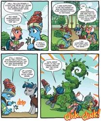 Size: 939x1122 | Tagged: safe, artist:tonyfleecs, derpibooru import, idw, flash magnus, meadowbrook, somnambula, stygian, earth pony, pegasus, pony, unicorn, legends of magic, spoiler:comic, spoiler:comiclom11, circling stars, plant, potion