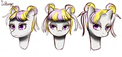 Size: 4250x2000 | Tagged: safe, artist:parody-of-eve, derpibooru import, oc, oc:siltsong, unofficial characters only, earth pony, pony, bust, hairstyles, my little pony, odango, portrait, purple eyes