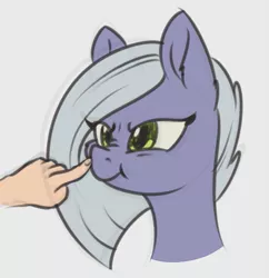 Size: 549x568 | Tagged: safe, artist:dusthiel, derpibooru import, limestone pie, earth pony, human, pony, annoyed, boop, cute, female, limabetes, madorable, mare, scrunchy face