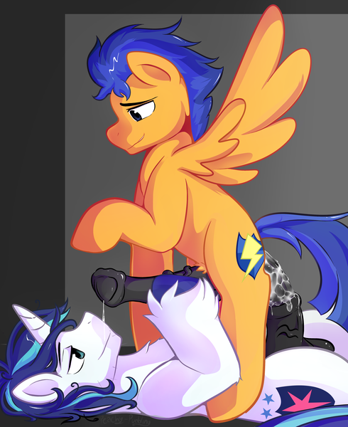 Size: 3355x4105 | Tagged: explicit, artist:peachy-pudding, derpibooru import, flash sentry, shining armor, unicorn, anal, anal creampie, balls, big penis, blushing, cowgirl position, creampie, cum, dark genitals, dripping, erection, flared, gay, glazed dick, horsecock, infidelity, male, nudity, penetration, penis, precum, sex, sexy armor, shiningsentry, shipping, splitting spear, unshorn fetlocks