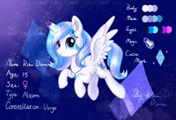 Size: 2912x1978 | Tagged: safe, artist:rikadiane, derpibooru import, oc, oc:rika diane, alicorn, pony, female, heterochromia, mare, reference sheet, solo