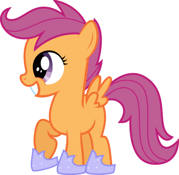 Size: 4496x4408 | Tagged: safe, artist:fallingcomets, derpibooru import, edit, vector edit, scootaloo, pegasus, pony, absurd resolution, accessory swap, female, filly, grin, hoof shoes, simple background, smiling, solo, transparent background, vector