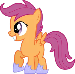 Size: 4496x4408 | Tagged: safe, artist:fallingcomets, derpibooru import, edit, vector edit, scootaloo, pegasus, pony, absurd resolution, accessory swap, female, filly, grin, hoof shoes, simple background, smiling, solo, transparent background, vector