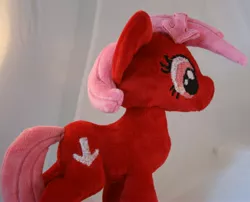 Size: 3212x2592 | Tagged: safe, artist:bastler, derpibooru import, oc, oc:downvote, ponified, unofficial characters only, earth pony, pony, derpibooru, derpibooru ponified, female, irl, mare, meta, photo, plushie, side view, solo, standing