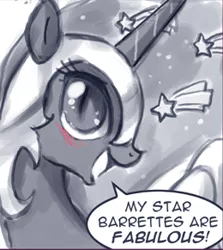 Size: 260x291 | Tagged: safe, artist:johnjoseco, derpibooru import, nightmare moon, alicorn, pony, blushing, cropped, fabulous, female, grayscale, looking at you, mare, moe, monochrome, moonabetes, nicemare moon, open mouth, partial color, smiling, solo, talking nightmare moon
