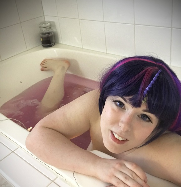 Size: 2227x2300 | Tagged: advertisement, artist:mintyblitzz, barefoot, bath, bathtub, clothes, cosplay, costume, derpibooru import, exhibitionism, feet, female, human, human exhibitionism, human nudity, irl, irl human, looking at you, nudity, photo, solo, solo female, suggestive, twilight sparkle