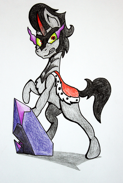 Size: 3000x4464 | Tagged: safe, artist:bumskuchen, derpibooru import, king sombra, pony, unicorn, chest fluff, crystal, looking at you, simple background, solo, traditional art, white background