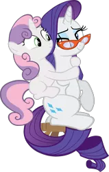 Size: 9000x14159 | Tagged: absurd resolution, artist:hunterz263, cute, derpibooru import, diasweetes, female, for whom the sweetie belle toils, glasses, hug, rarity, safe, simple background, sisters, speedpaint available, stool, .svg available, sweetie belle, transparent background, vector