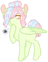 Size: 400x522 | Tagged: safe, artist:soulnik, derpibooru import, oc, oc:lacewing, unofficial characters only, pegasus, pony, adopted offspring, blank flank, female, hair bun, hair over one eye, hoof on chin, mare, parent:rumble, parent:scootaloo, parents:rumbloo, pictogram, simple background, solo, thinking, transparent background, white outline
