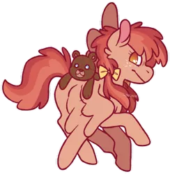 Size: 600x614 | Tagged: safe, artist:soulnik, derpibooru import, oc, oc:apple tart, unofficial characters only, pegasus, pony, blank flank, female, filly, freckles, offspring, parent:apple bloom, parent:featherweight, parents:featherbloom, pigtails, simple background, solo, teddy bear, transparent background, white outline