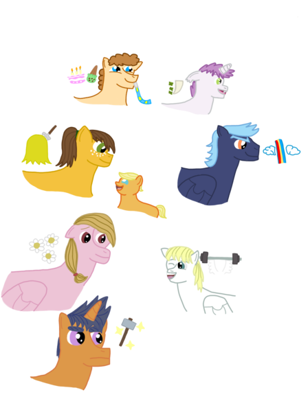 Size: 896x1200 | Tagged: safe, artist:dexterousdecarius, derpibooru import, oc, oc:buck wings, oc:candy apple, oc:cloud buster, oc:coxy pippin, oc:jelly gelato, oc:merrily mays, oc:sharp shard, oc:wishing star, dracony, earth pony, hybrid, pegasus, pony, unicorn, female, filly, interspecies offspring, next generation, offspring, parent:applejack, parent:bulk biceps, parent:caramel, parent:cheese sandwich, parent:flash sentry, parent:fluttershy, parent:pinkie pie, parent:rainbow dash, parent:rarity, parent:soarin', parent:spike, parent:twilight sparkle, parents:carajack, parents:cheesepie, parents:flashlight, parents:flutterbulk, parents:soarindash, parents:sparity, sharp horn, sharp teeth, simple background, teeth, transparent background