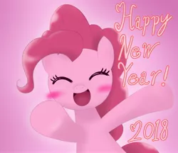 Size: 3348x2894 | Tagged: safe, artist:garammasara, derpibooru import, pinkie pie, earth pony, pony, eyes closed, female, happy, happy new year 2018, mare, new year, pointing, pointing at you, simple background