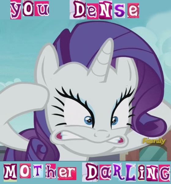 Size: 700x751 | Tagged: safe, derpibooru import, edit, edited screencap, screencap, rarity, unicorn, the gift of the maud pie, caption, cropped, darling, discovery family logo, expand dong, exploitable meme, faic, frustrated, image macro, meme, reaction image, solo, the incredibles, vulgar, wow! glimmer, you dense motherfucker