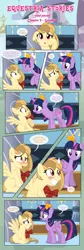 Size: 1919x5698 | Tagged: safe, artist:estories, derpibooru import, twilight sparkle, twilight sparkle (alicorn), oc, oc:alice goldenfeather, oc:comet, alicorn, pegasus, phoenix, pony, comic:find yourself, blushing, comic, cute, female, floppy ears, mare, ocbetes